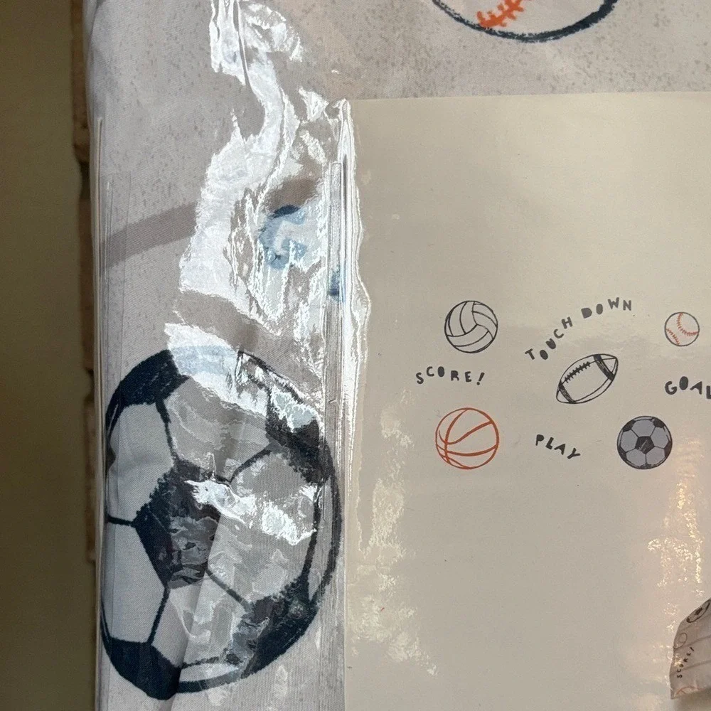 Big Kids 2-Piece Twin Comforter Set w/ Sports Design: Soccer Baseball Football